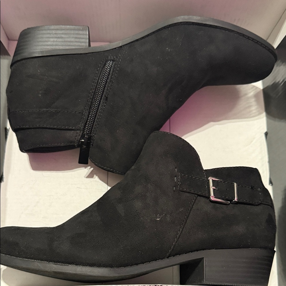 Elegant Black Ankle Booties with Buckle Detail Wide Width